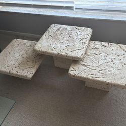 Set of Three Faux Coquina Coral Cement Nesting Tables 