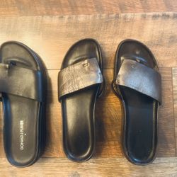 Donald Pliner Fiji Wedge Sandal in Blck Brown or Metallic 7.5