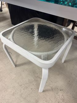 White Metal Patio Side Table with Glass Top
