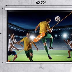 Portable Projector Screen Pull Down, 72 Inch 4:3 Video Projection Screen Home Theater, Retractable Projector Screen White, Wall/Ceiling Mount (72'' 4: