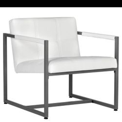 Modern  Bonded Leather & Metal Accent Chair White