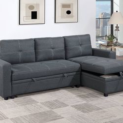 Brand New Charcoal Convertible Sectional Sofa Storage Sleeper