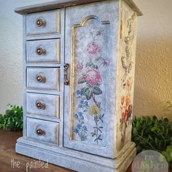 Large Refinished Floral Jewelry Armoire Box