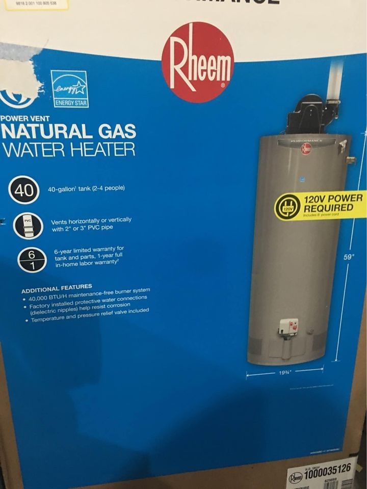 New 40 gal Gas Water Heater (includes installation)