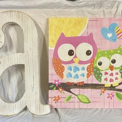 MAKE OFFER! Girls Bedroom Wall  Decor - Owl Picture and Letter