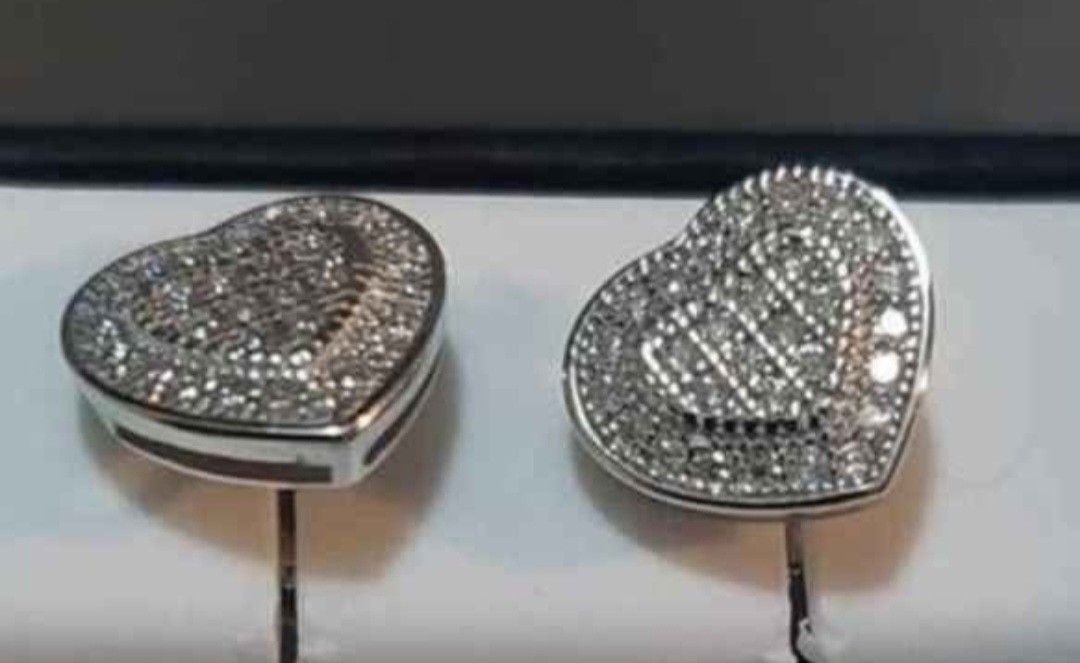 Diamond Heart Silver Stud Earrings 