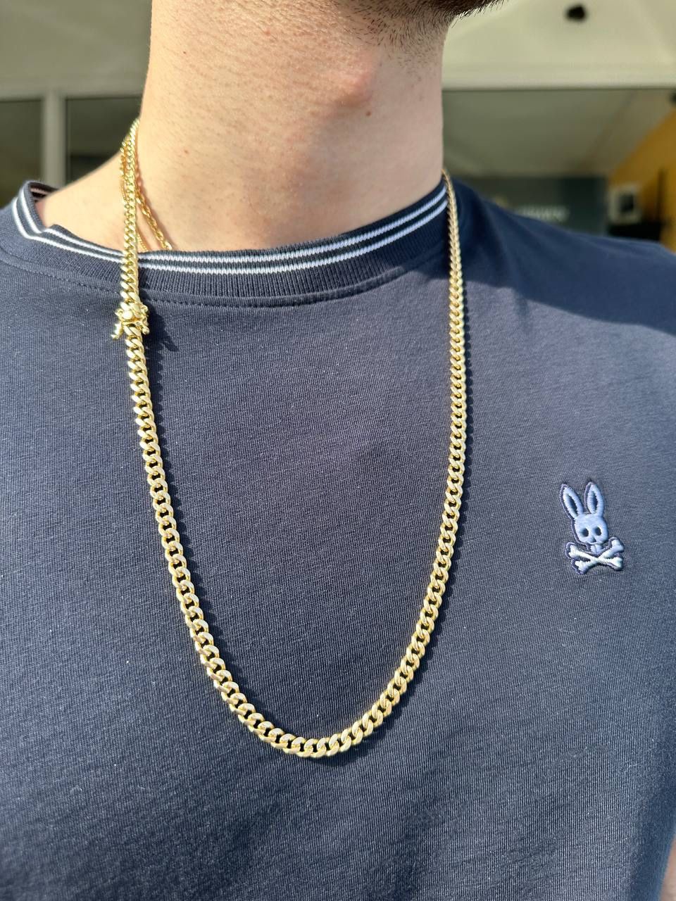 14k solid yellow gold 26 inches 5mm handmade Miami Cuban link chain necklace