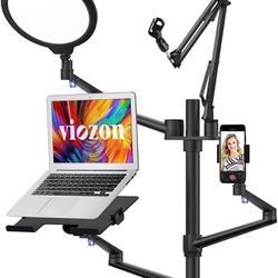 Viozon Selfie Desktop Live Stand Set 6-in-1 10" LED Ring Light Microphone Mount compatible with 12-17" laptop/17-32'' monitor/7-13 Tablet/3.5-6.7" Pho