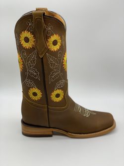 Women's Yellow Sunflower 🌻 Embroidered Leather Boots