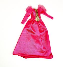 Pink with Gold Band on Bodice Long-Sleeve Gown from Vintage 1995 Mattel “Barbie Fashion Gift Set – 6 Complete Fashions #68073-93”