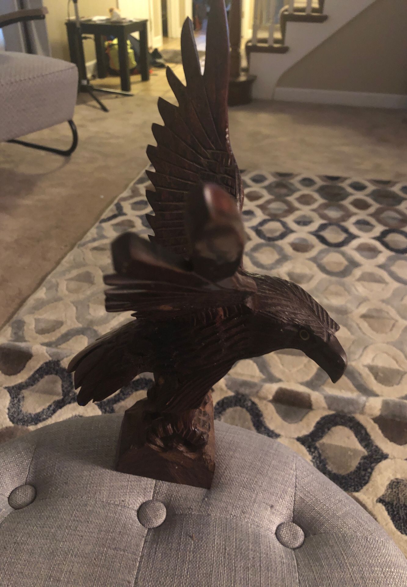 Hand carved wooden bald eagle