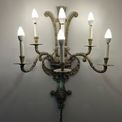 LARGE antique ornate Spanish style gilded bronze brass wall sconce fixture light