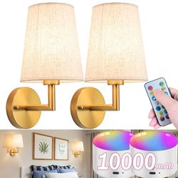 Wall Sconce Battery Operated Wall Light Fixure with Remote Control, Dimmable Battery Operated Wall Sconces Set Of Two