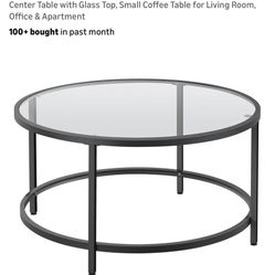 36” Black Metal Glass Table