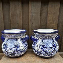 Mexican Talavera Blue Planters, Pottery, Clay Pots.