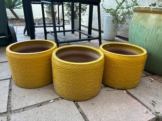 Set of 3 Yellow handmade Italian Glazed Terra Cotta Planters