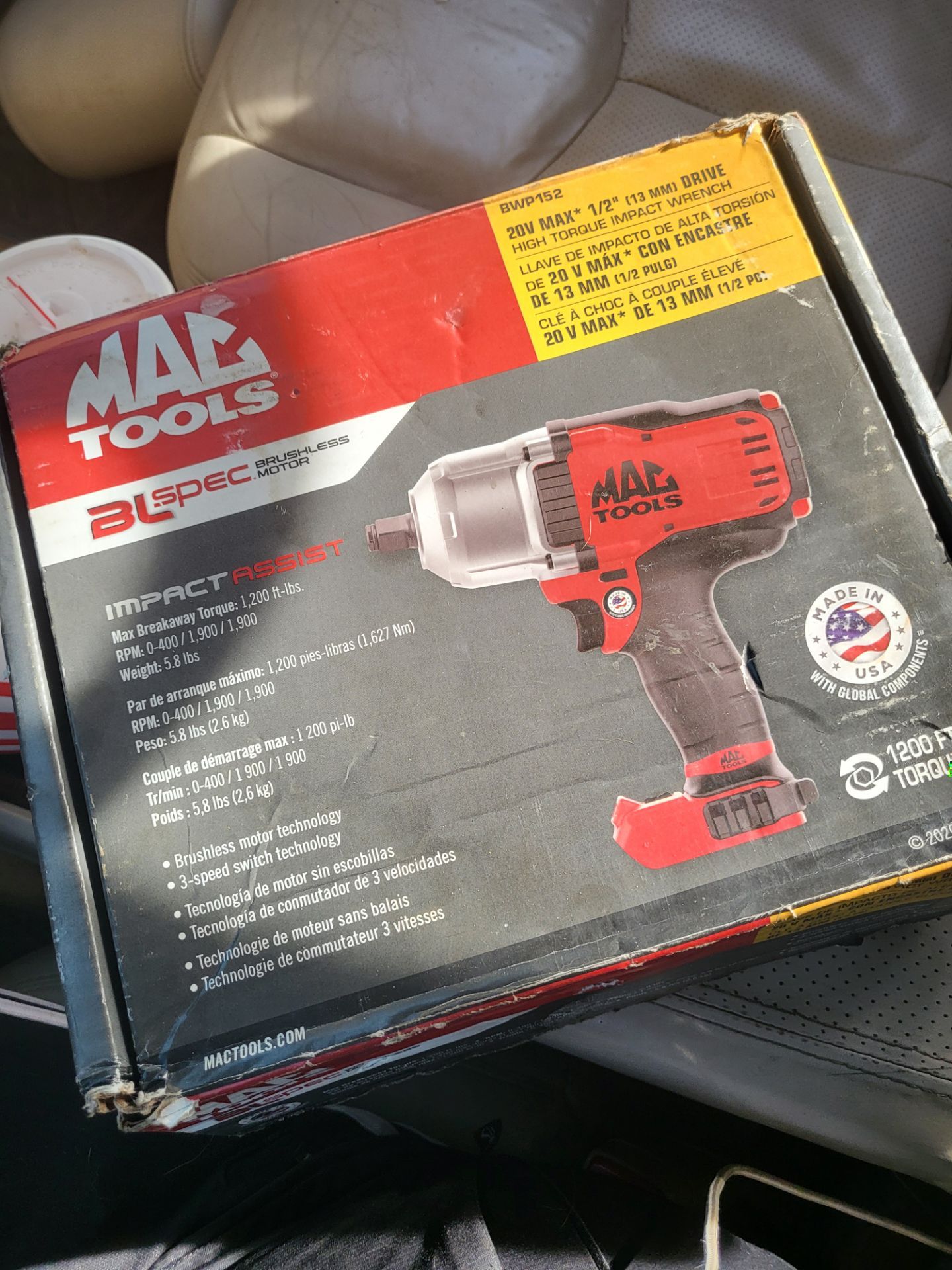 Mac Tools BWP152 20V 1/2"BL-Spec High-Torque Brushless Impact Wrench. 1200 Ft lbs