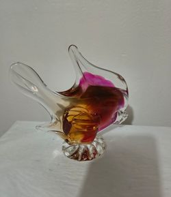 BLOWN ART  GLASS ANGEL FISH FIGURINE 7"×6"