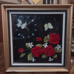 Shin Hwa Vintage Shadowbox Clock With Roses And Butterflies