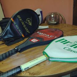 3 Tennis Rackets With Cases.
