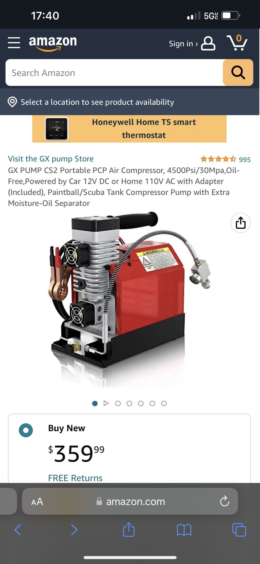 GX PUMP CS2 Portable PCP Air Compressor, 4500Psi/30Mpa,Oil-Free,Powered by Car 12V DC or Home 110V AC with Adapter (Included), Paintball/Scuba Tank Co
