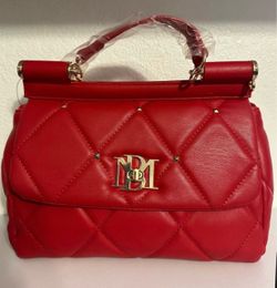 Red Quilted Handbag with Gold Hardware