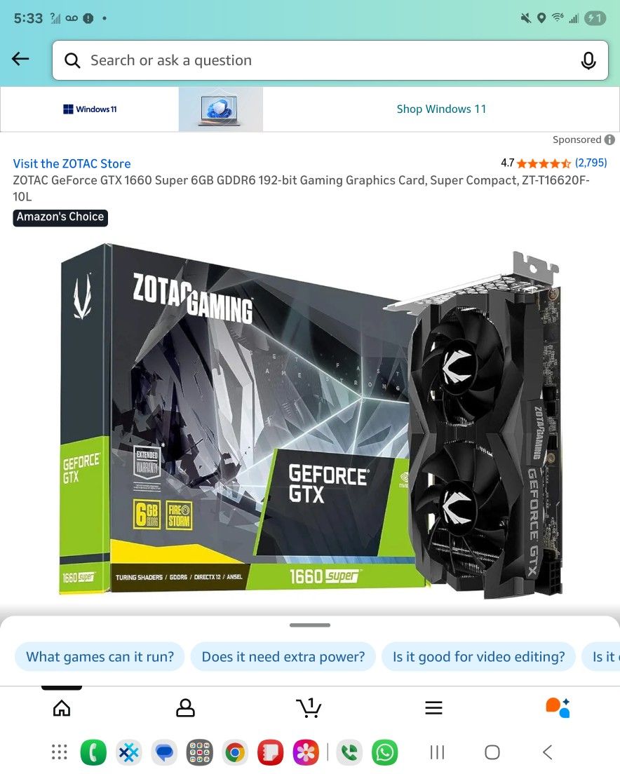 Zotac 1660 Super Graphic Card