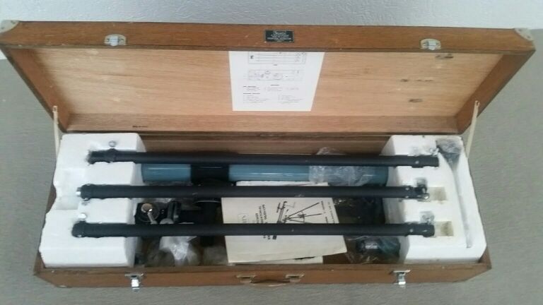 1966 Sears Equatorial Refractor 60mm 450X Telescope #4-6333 WOOD CRATE Complete/Superb+