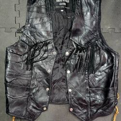 New - Italian Stone Design Vest Men's XLarge Black Buffalo Leather Motorcycle Biker, Size XL