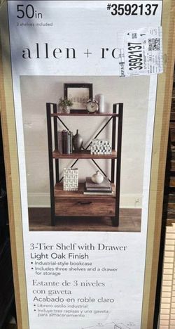 shelving. Rustic style. Oak finish. Still in the box! Beautiful standup shelving. Rustic style. Oak finish