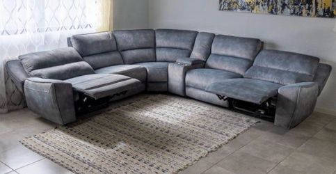 Gray Fabric Sectional Sofa with Recliners