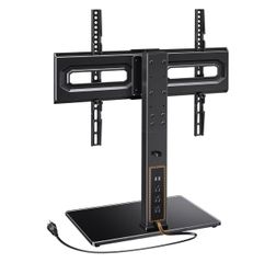 TV Stand with Power Outlet 32-80 Inch Swivel Mount Height Adjustable Glass Base