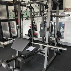 Vesta Fitness Smith Machine 2001 w/Bench Attachment | 230lb Bumpers Weights | 7ft Olympic Bar | Fitness | Gym Equipment | FREE DELIVERY 🚚 