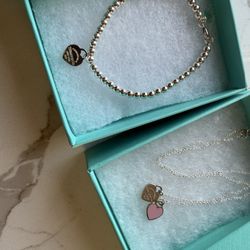 tiffany co necklace and bracelet pink heart