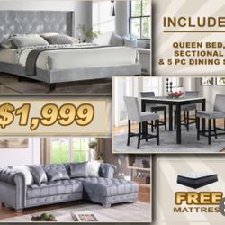 NEW QUEEN OR KING BED WITH FREE MATTRESS SECTIONAL DINING 3 ROOM PACKAGE JULY 4th Special 