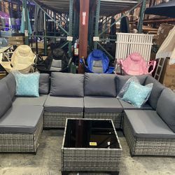 No Assemble Require!!! New 7 Pieces Wicker Outdoor Patio Furniture set Sectional Sofa Set ottoman table 
