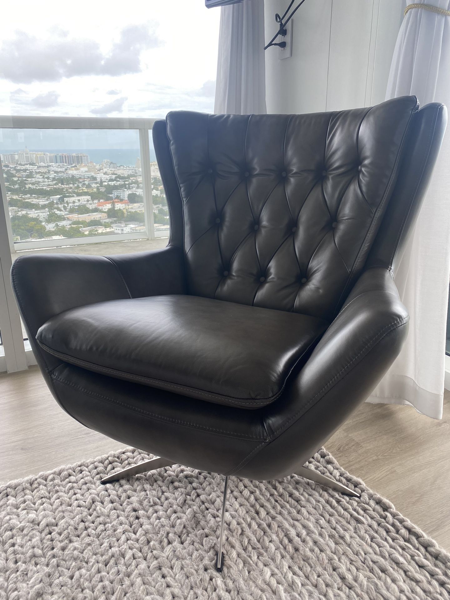 NEW Wells Tufted Leather Swivel Armchair Pottery barn