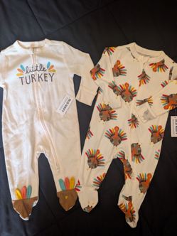 Lot of 2 Thanksgiving Fall turkey onesies Old Navy 0-3 3-6 months