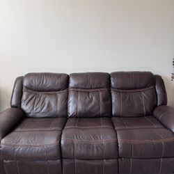 Brown Leather Reclining Sofa