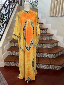 Plus size Vibrant Yellow and Orange Tie-Dye Maxi Kaftan  Dress