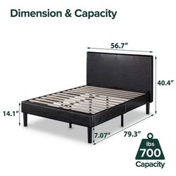 Zinus Gerard Faux Leather Platform Bed with Wooden Slats, Queen