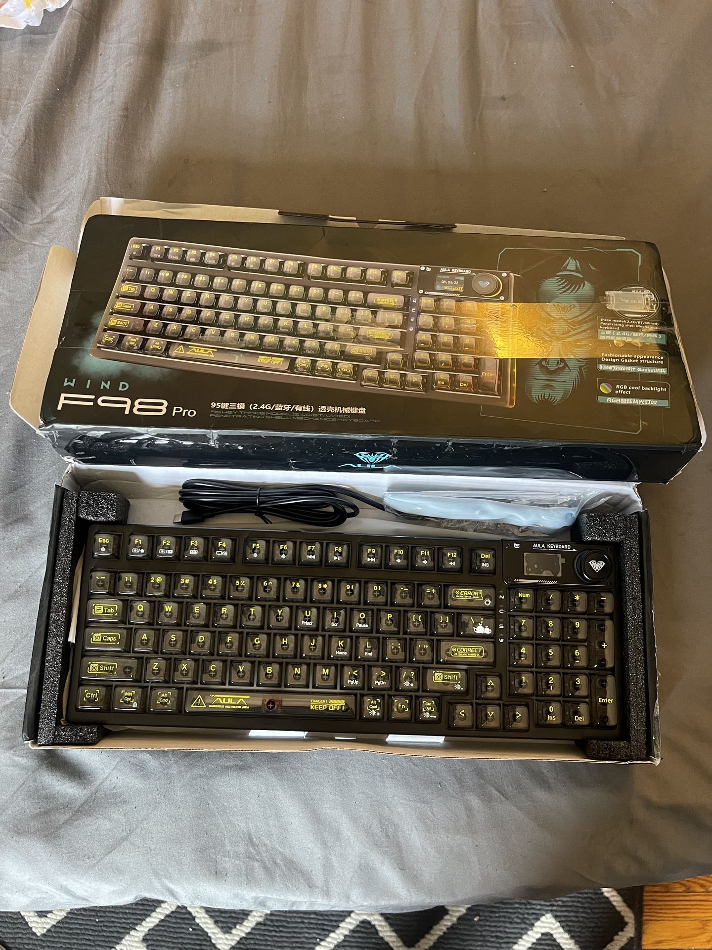 AULA F98 Wind Pro Wireless Mechanical Keyboard with Transparent Keycaps Hot Swap