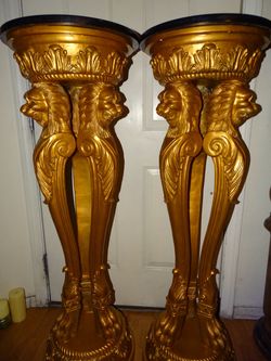 2 tall Italian marble top vintage Pedestals