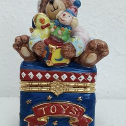 Traditions Porcelain Teddy Bear  Trinket Decorative Box Keepsake Toys 5.5”L, 3”W