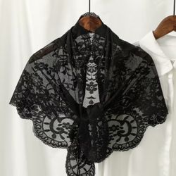 Women'S Lace Triangle Scarf, Breathable Floral Cutout Outerwear, French Retro Shawl, Commute Wedding Versatile.