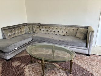 Gray Velvet Tufted Sectional Sofa