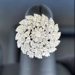 Vintage 14k white gold 2.5CTW Natural Diamond Cluster Floral Ballerina Dome Cocktail Ring sz5