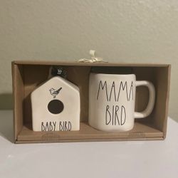 Rae Dunn Mama Bird Baby Bird Birdhouse Mug Set HTF NEW! Mothers Day