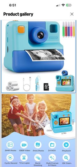 Brand New Kids Camera Instant Print, Christmas Birthday Gifts for Girl Boys 3-12 Years Old, FHD Selfie Digital Video Cameras Toddler 3 Rolls Print Pap