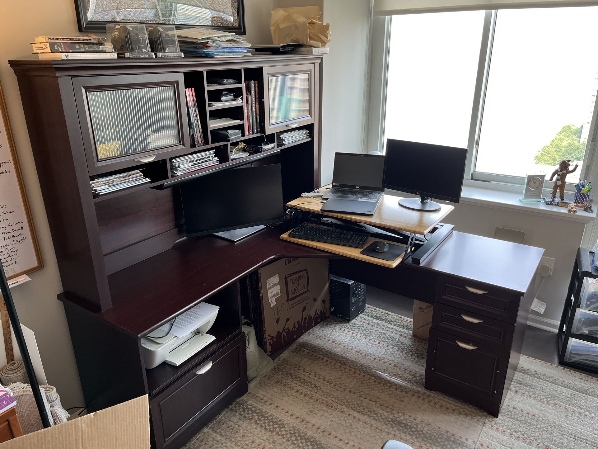 Wood L-Shaped Desk, With Printer
